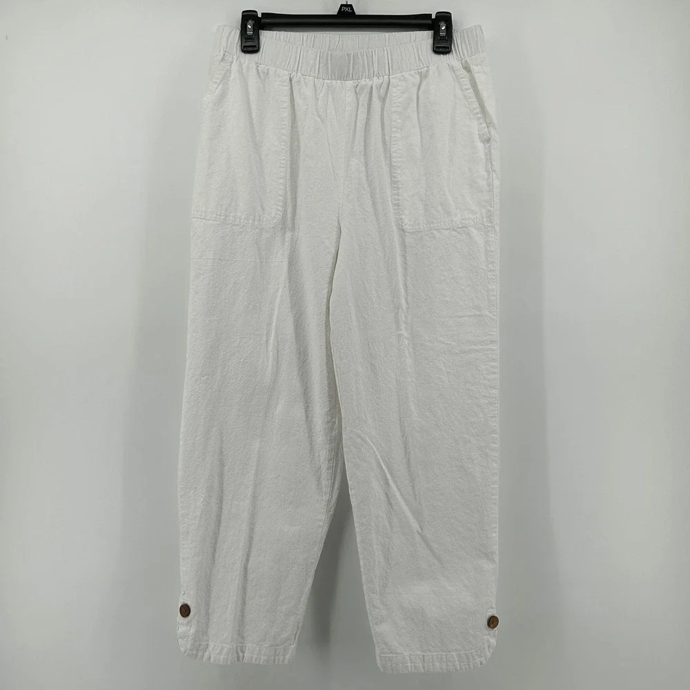 Appleseed's White 100% Cotton Stretch Cropped Pants Med Coastal Beach Minimalist
